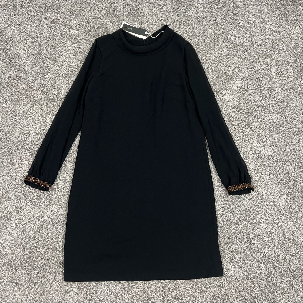 NWT ESPRIT Black Full Sleeve Beaded Cuff Black Mini Cocktail Dress Women’s US 10
